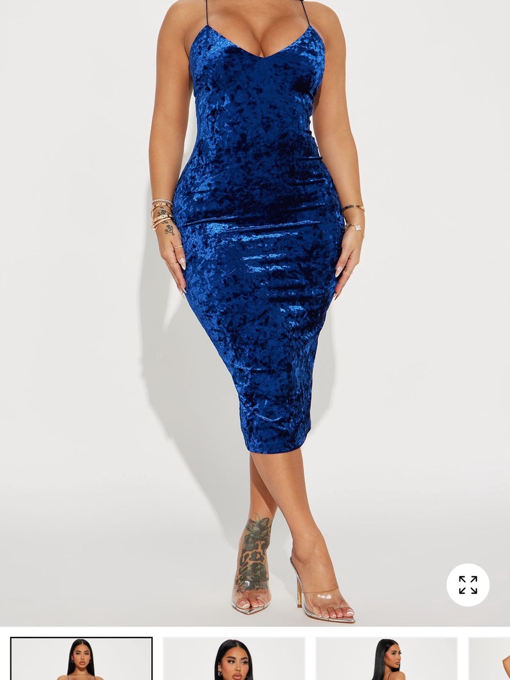 Fashion Nova Blue Crushed Velvet Midi Dress